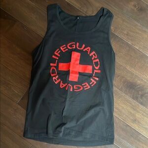 Black Lifeguard Tank Top with Red Logo size small